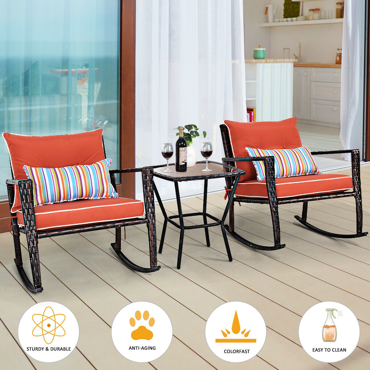 3pcs Rattan Garden Bistro Set-Red