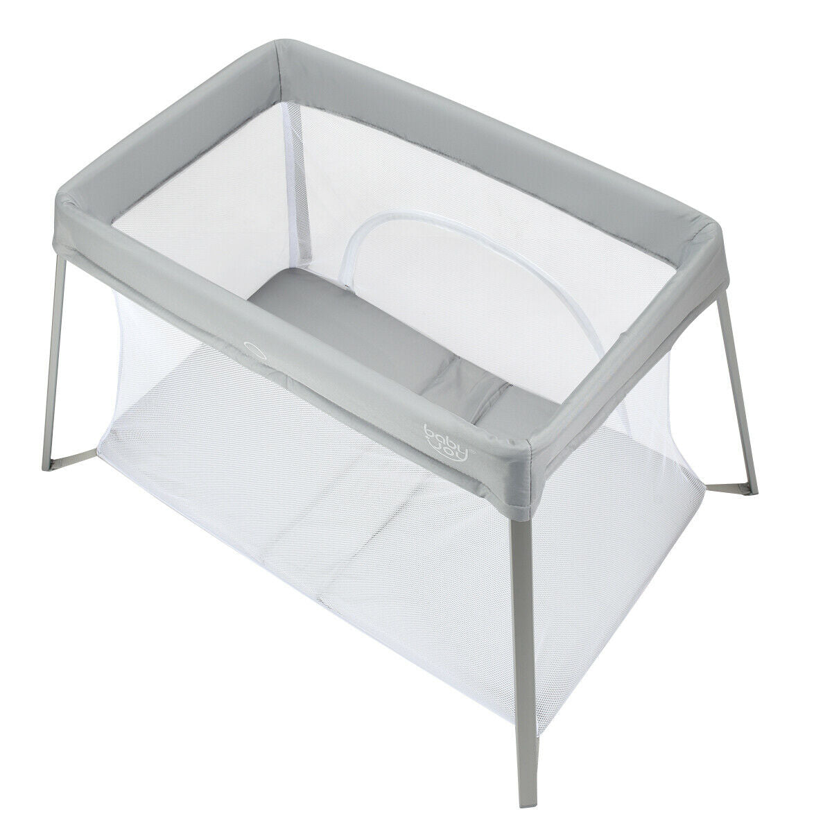 Lightweight Folding Playpen with Zipper Access Door-Silver