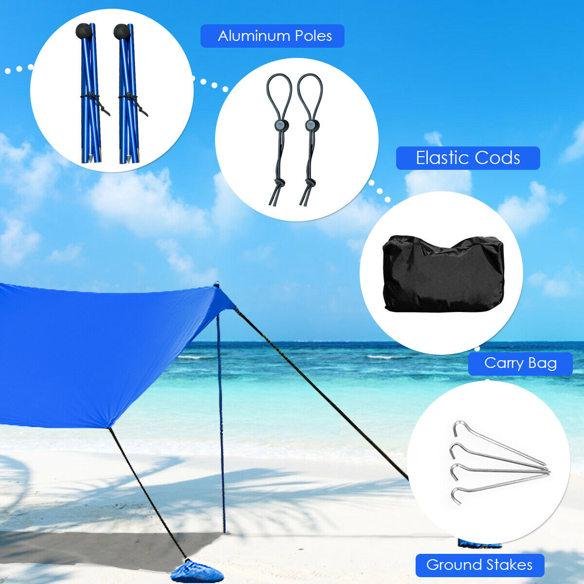 Portable Sunshade Canopy Waterproof Tent UPF 50 300cm x 300cm-Blue