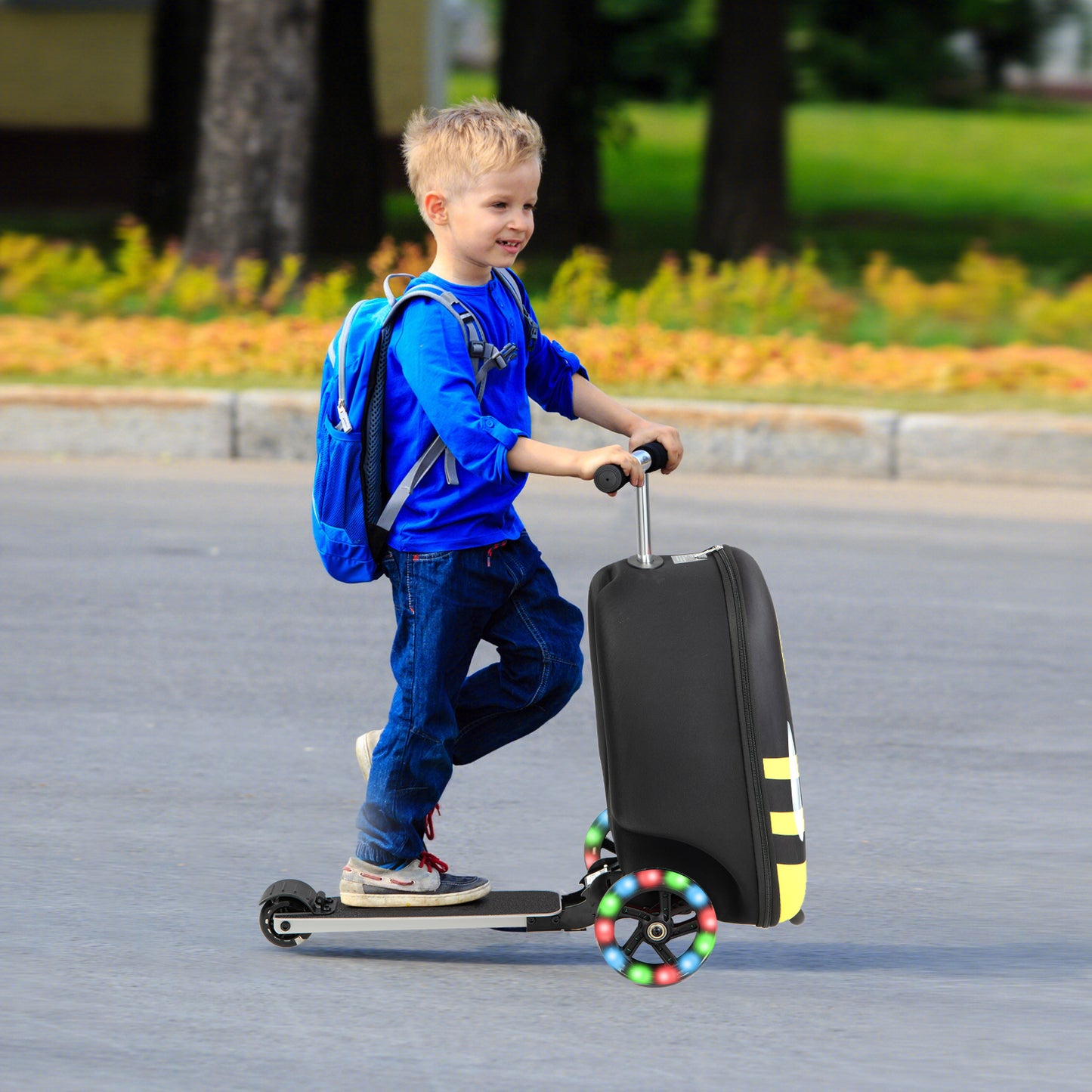 2-in-1 Folding Kids Scooter with Suitcase and 3 Color Lighted Wheels-Yellow