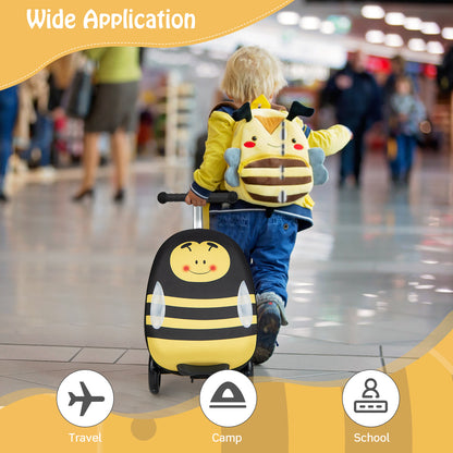 2-in-1 Folding Kids Scooter with Suitcase and 3 Color Lighted Wheels-Yellow