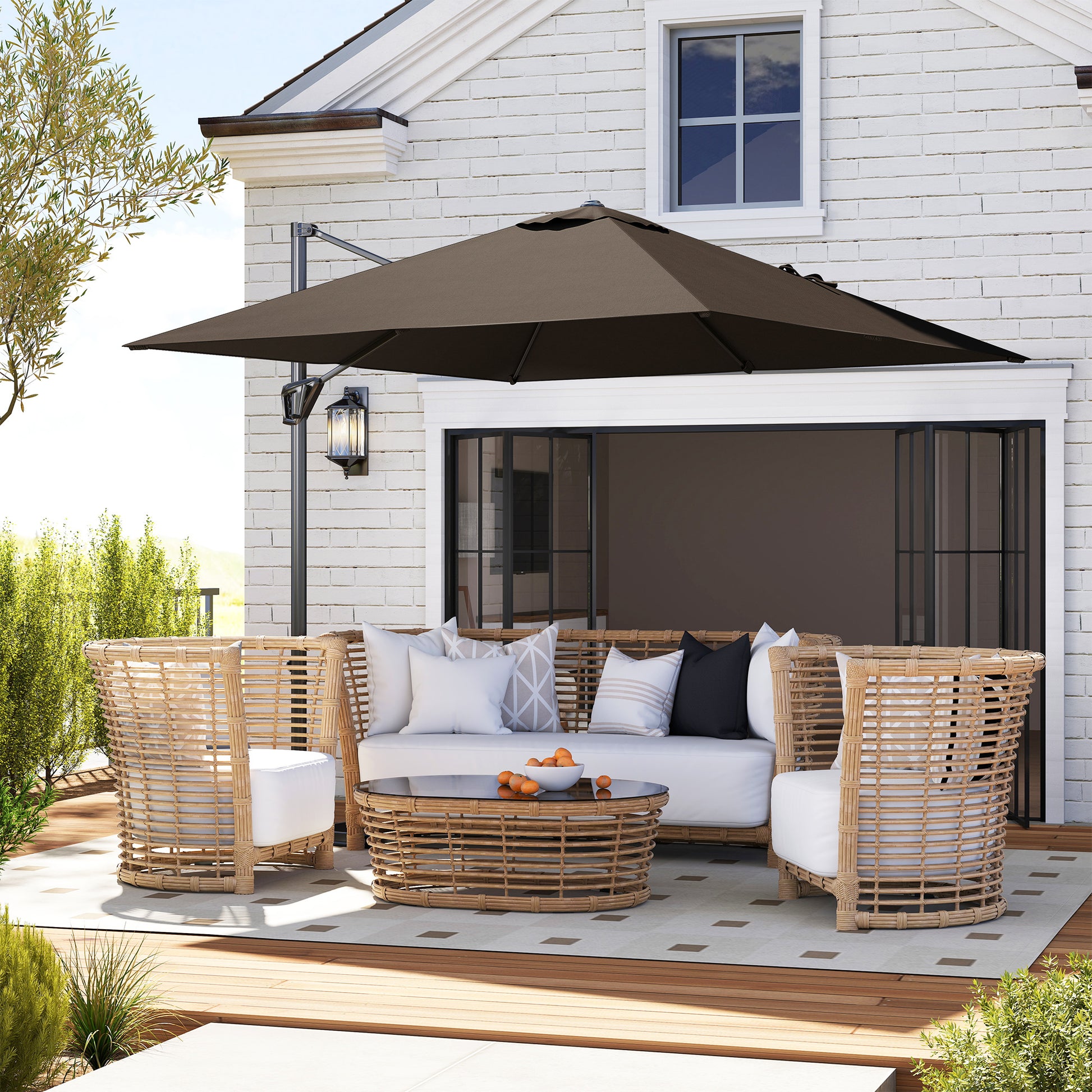 Outsunny Patio Offset Parasol Umbrella - Tan