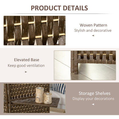 HOMCOM 4-Panel Room Dividers with Shelves, Wave Fibre Freestanding Folding Privacy Screen Panels, Partition Wall Divider for Indoor Bedroom Brown