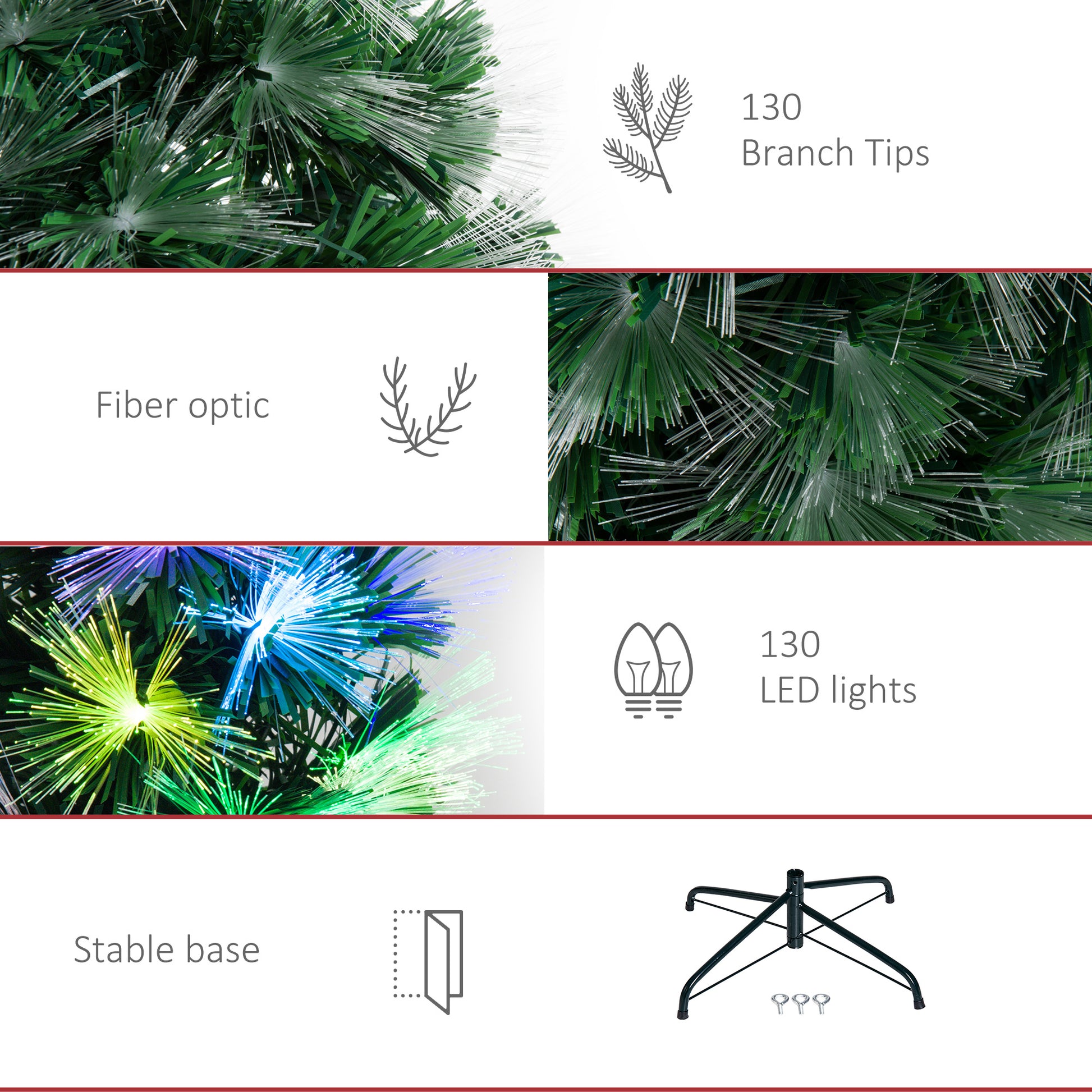 HOMCOM HOMCM 1.2m Tall Artificial Tree Fiber Optic Colorful LED Pre-Lit Holiday Home Christmas Decoration with Flash Mode, Green