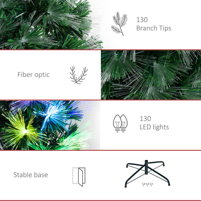 HOMCOM HOMCM 1.2m Tall Artificial Tree Fiber Optic Colorful LED Pre-Lit Holiday Home Christmas Decoration with Flash Mode, Green
