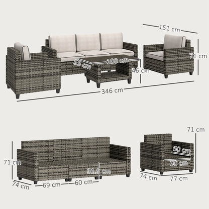 Outsunny Six-Piece Modular Rattan Sofa Set - Light Grey