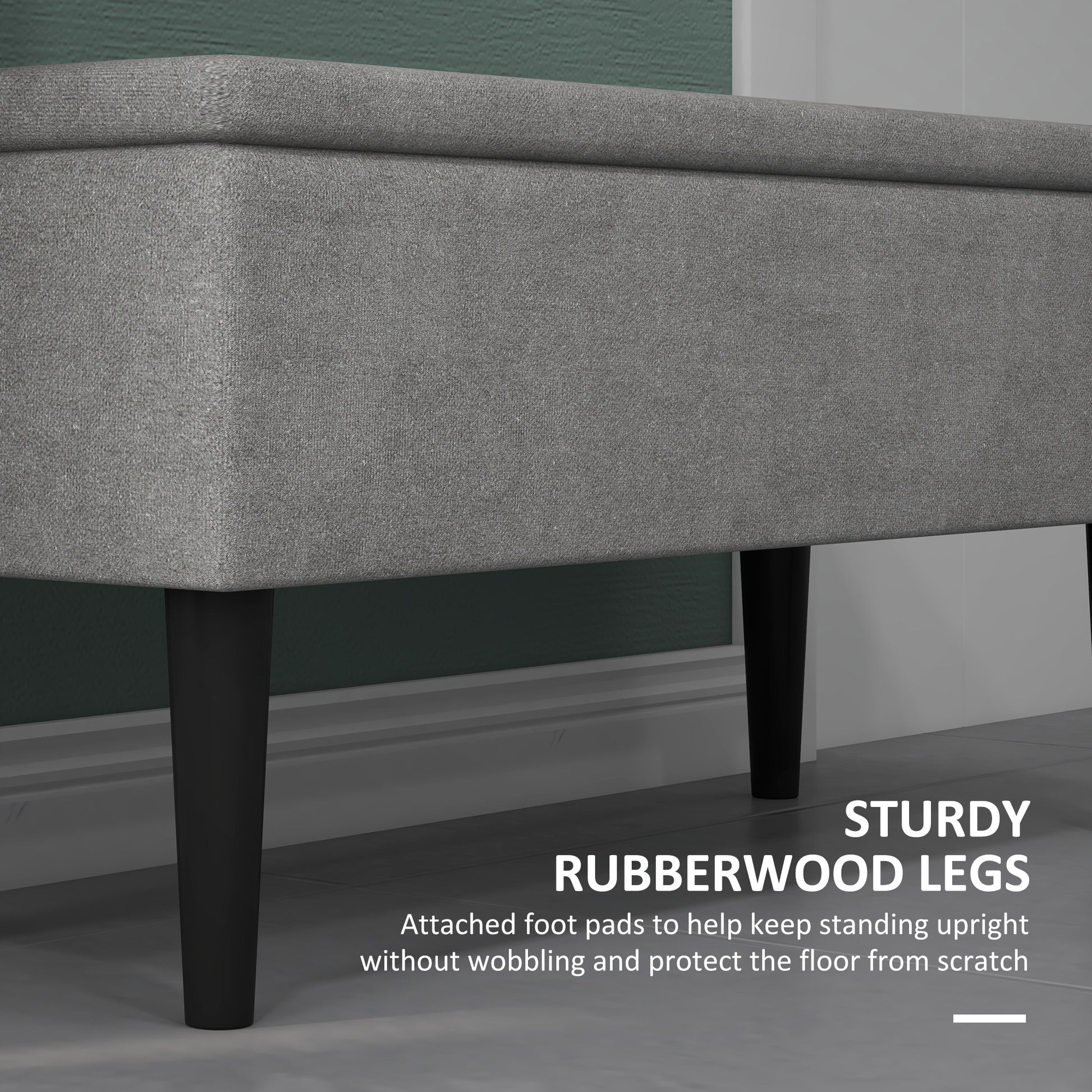 HOMCOM 15" Modern Ottoman Storage Box with Wooden Legs, 47L Storage Ottoman Holds up to 120KG, for Living Room, Bedroom, Grey