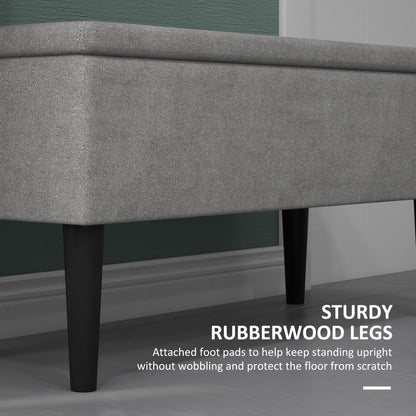 HOMCOM 15" Modern Ottoman Storage Box with Wooden Legs, 47L Storage Ottoman Holds up to 120KG, for Living Room, Bedroom, Grey