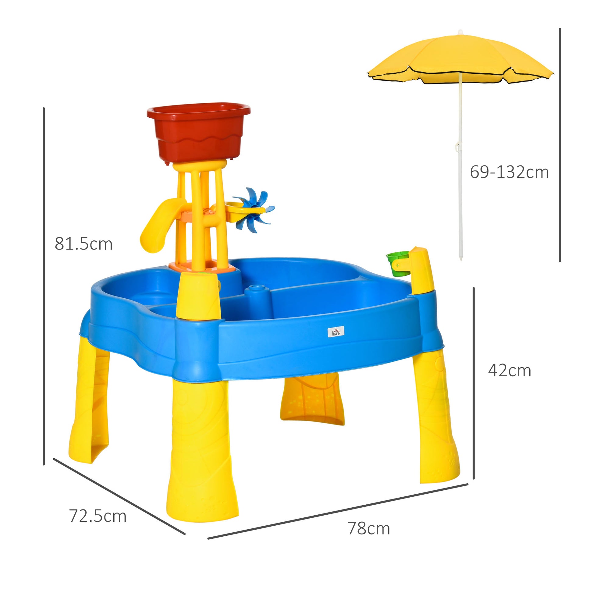 HOMCOM 2 in 1 Sand and Water Table w/ Accessories, Adjustable Parasol - Multicoloured