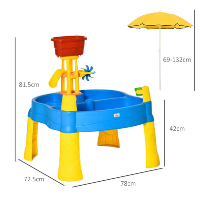 HOMCOM 2 in 1 Sand and Water Table w/ Accessories, Adjustable Parasol - Multicoloured
