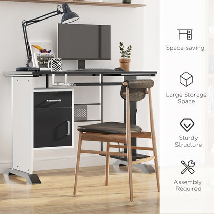 HOMCOM Computer Desk with Sliding Keyboard Tray Storage Drawers and Host Box Shelf Home Office Workstation (Black)