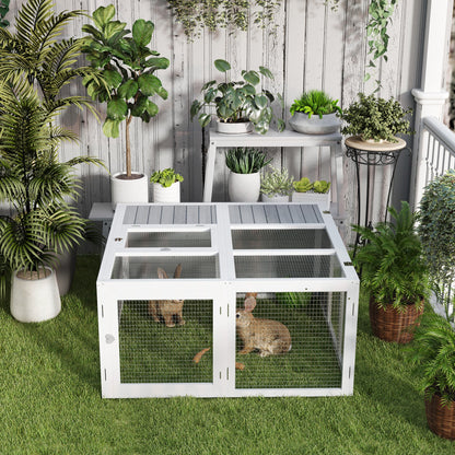 PawHut Rabbit Hutch with Openable Foldable Roof, Light Grey