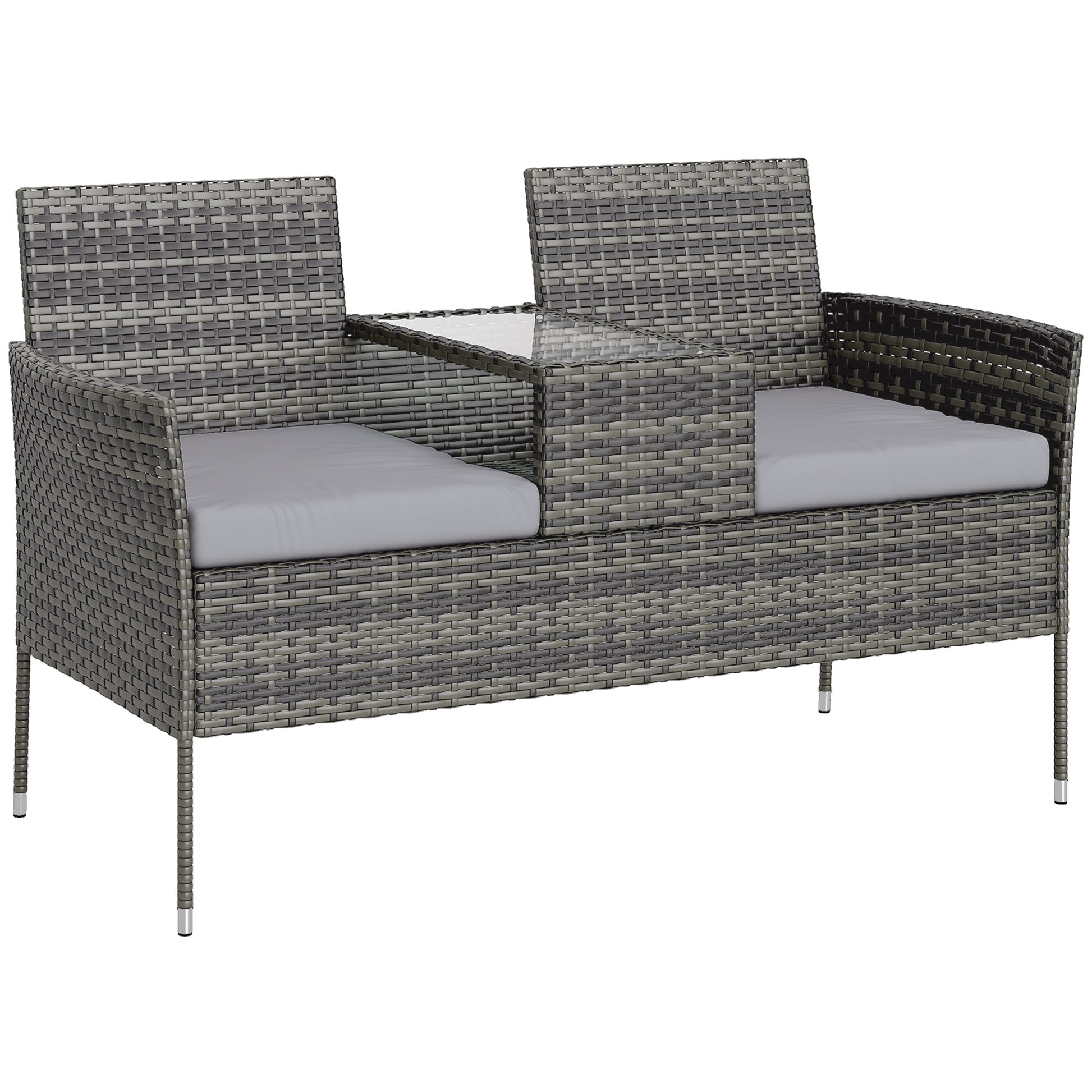 Outsunny Two-Seat Rattan Chair, with Middle Table - Charcoal Grey