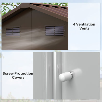 Outsunny 8 x 6ft Garden Storage Shed with Sliding Door - Brown Wood Effect