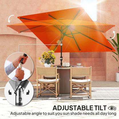 Outsunny 3x2m Patio Parasol Garden Umbrellas Canopy with Aluminium Tilt Crank Rectangular Sun Shade Steel, Orange