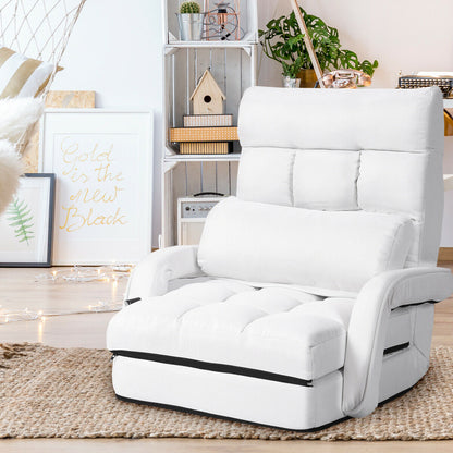 Adjustable Folding Floor Lazy Chair with Pillow-White