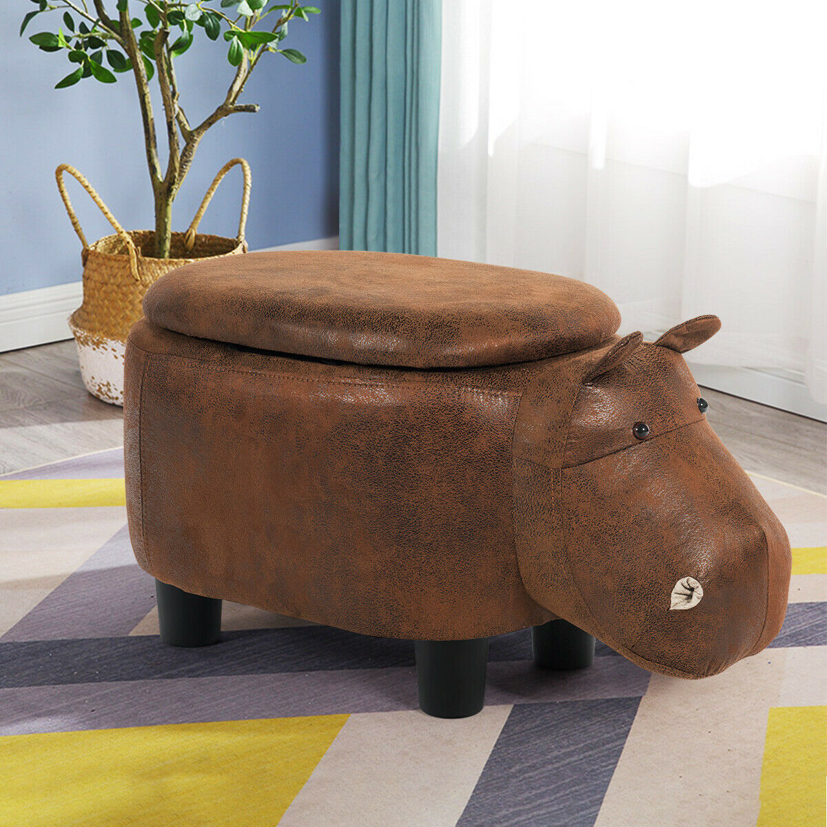 Upholstered Animal Shaped Ottoman Foot Stool-Brown
