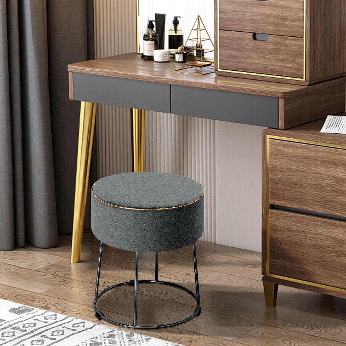 Round Velvet Modern Makeup Dressing Ottoman with Footpads
