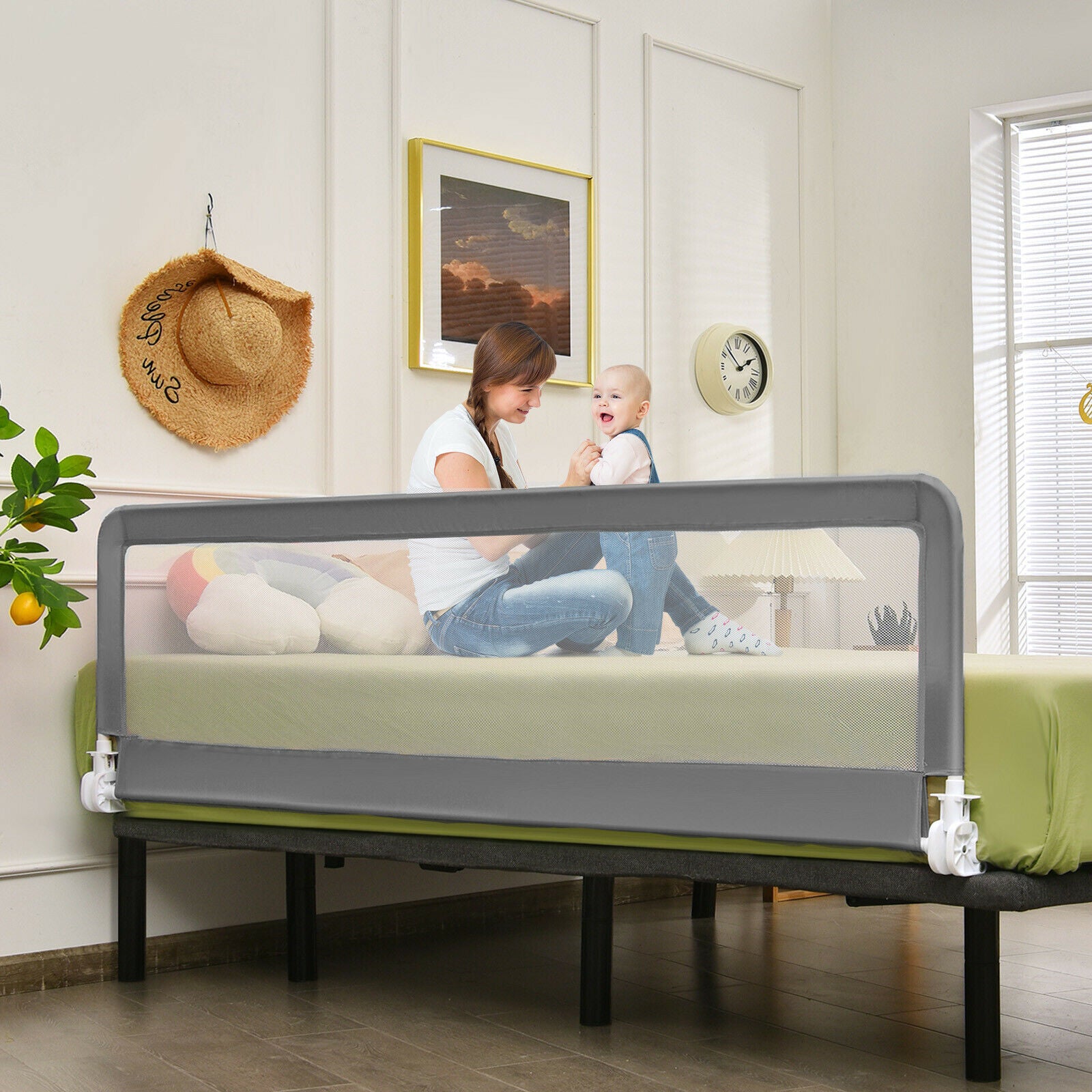 Universal Folding Bed Rail with Safety Strap-Grey