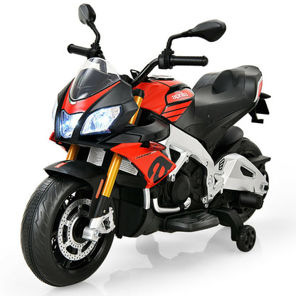 Kids 12v Electric Aprilia Licensed Motorbike with LED Lights and Music-Red