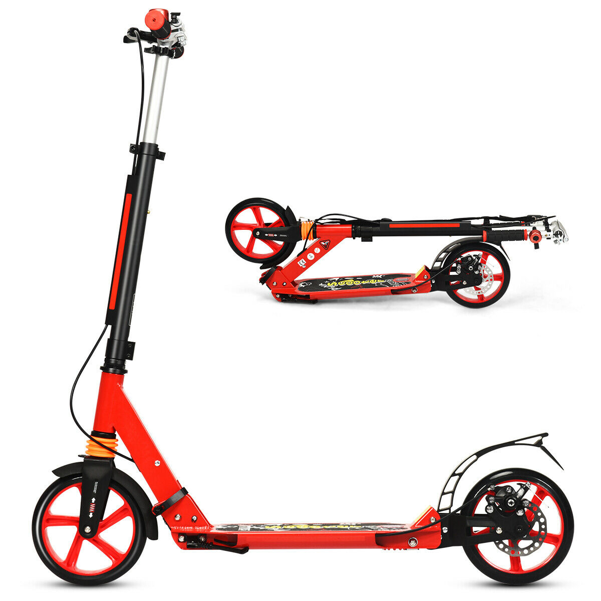 Folding Kick Scooter with Double Suspension and Carrying Strap-Red