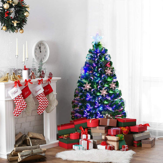 3/4/5/6 Feet Artificial Fibre Optic Christmas Tree with Snowflakes Top Star-3 ft