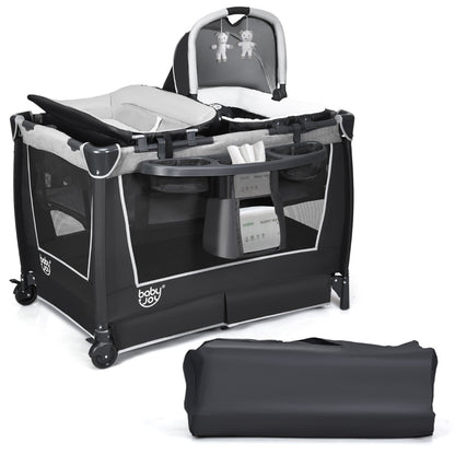 Travel Cot / Playpen with Removable Bassinet-Grey