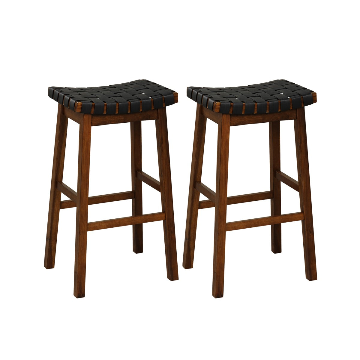 78cm Saddle Barstools with Woven Curved Seat for Kitchen-Black &amp; Brown