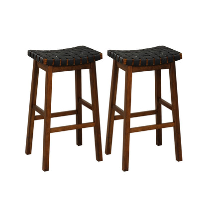 78cm Saddle Barstools with Woven Curved Seat for Kitchen-Black &amp; Brown