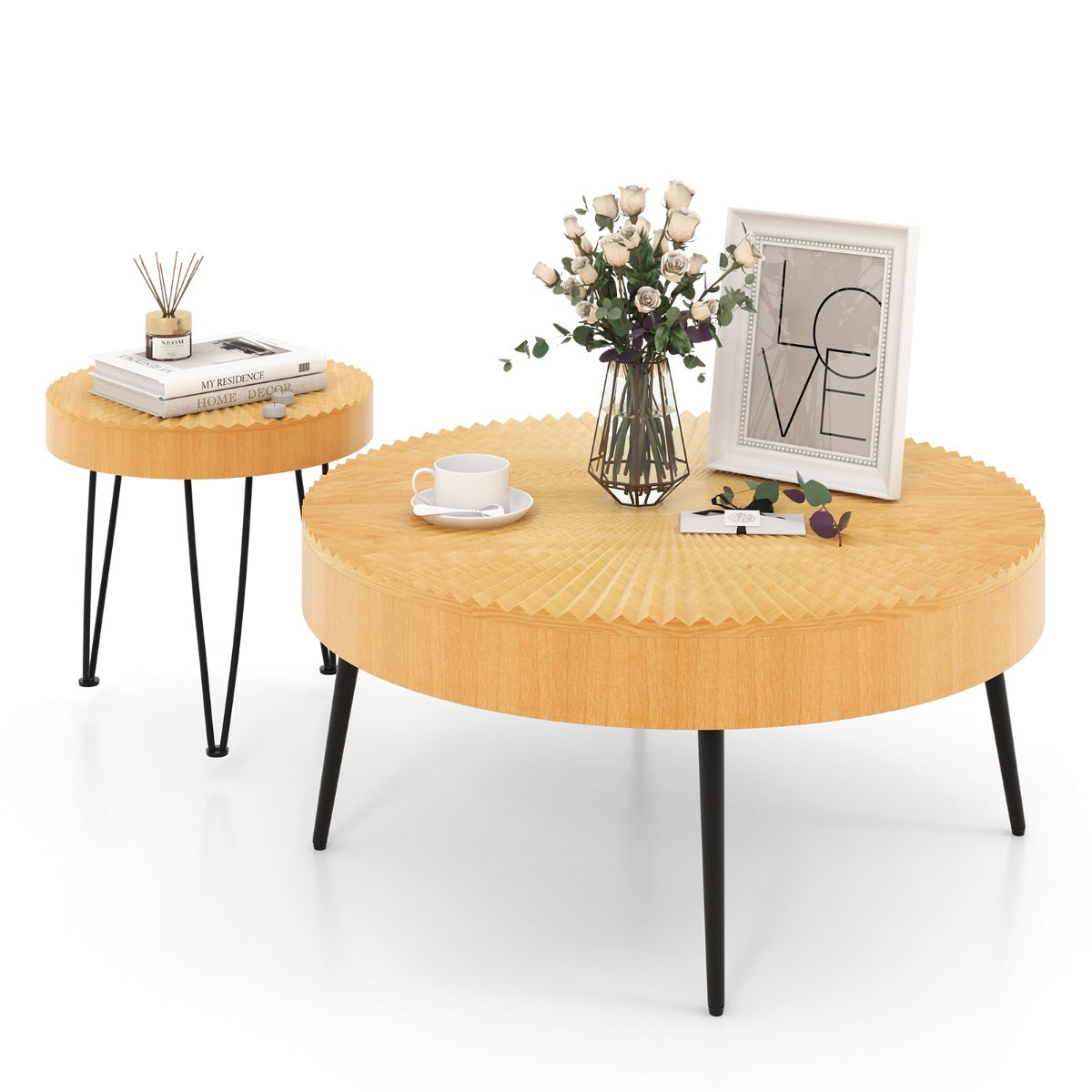 Set of 2 Boho Farmhouse Coffee Table 