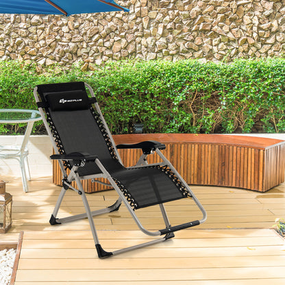 Foldable Zero Gravity Lounge Chair with Removable Headrest and Adjustable Backrest-Black