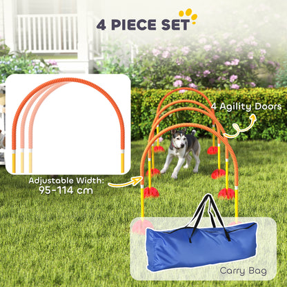 PawHut 4 Piece Dog Agility Training Equipment with 4 Adjustable Width Doors, Carry Bag, for Garden, Orange