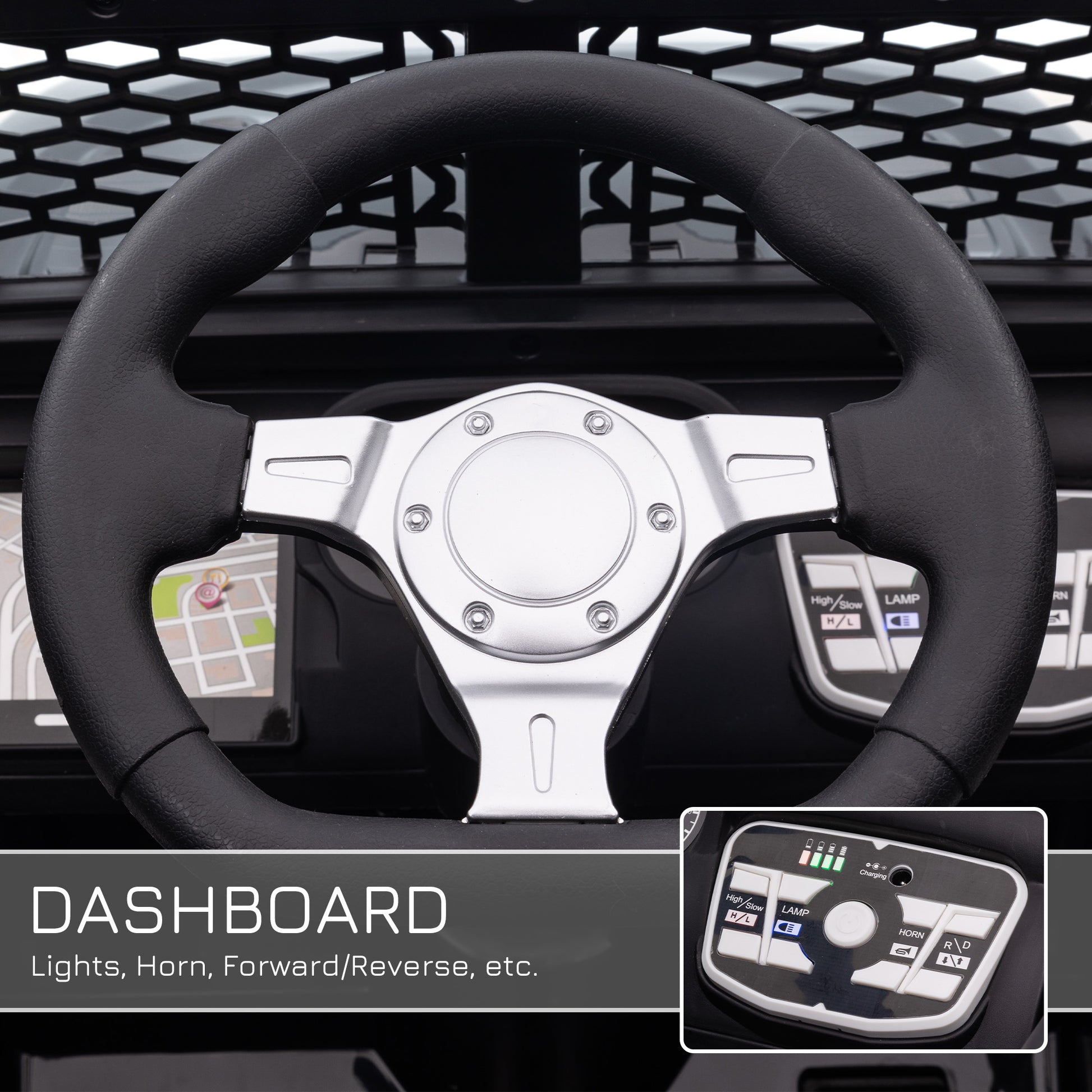 HOMCOM 12V Battery-powered 2 Motors Kids Electric Ride On Car Truck Off-road Toy with Parental Remote Control Horn Lights for 3-6 Years Old Black