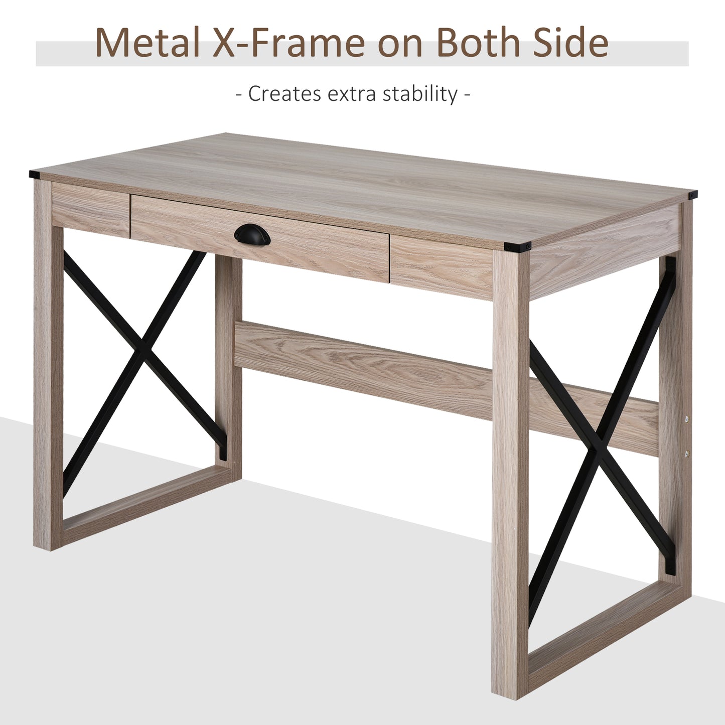 HOMCOM Computer Desk Writing Table with Drawer Home Office Workstation Large Tabletop 112Lx51Wx76Hcm