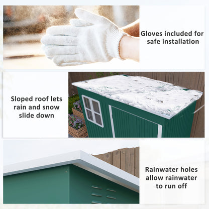 Outsunny 8.5 x 6ft Storage Shed Galvanised Steel Garden Shed, Metal Shed with Foundation Kit, Window, Lockable Wide Doors and Air Vents for Outdoor Patio, Green