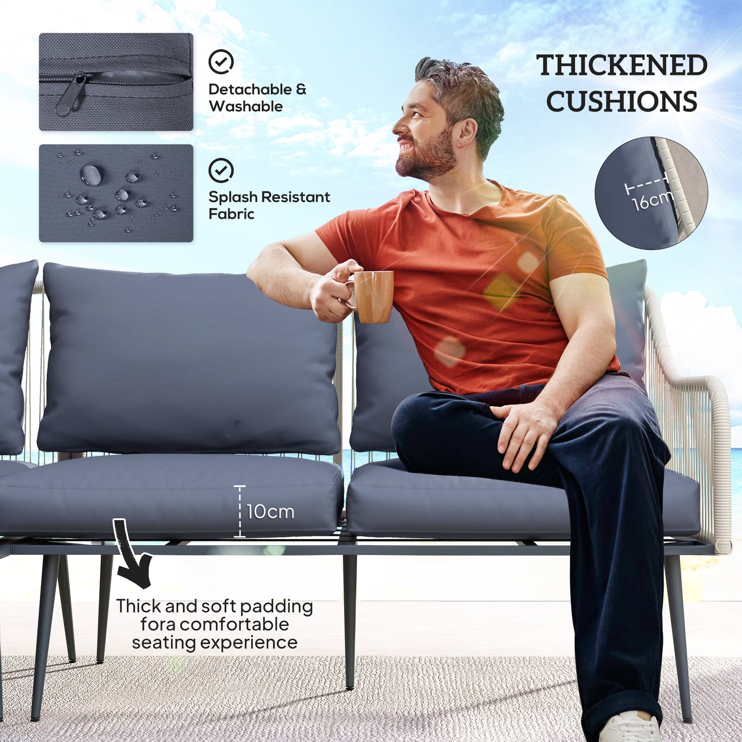 Outsunny Six-Piece Rattan Strong Garden Sofa Set - Grey