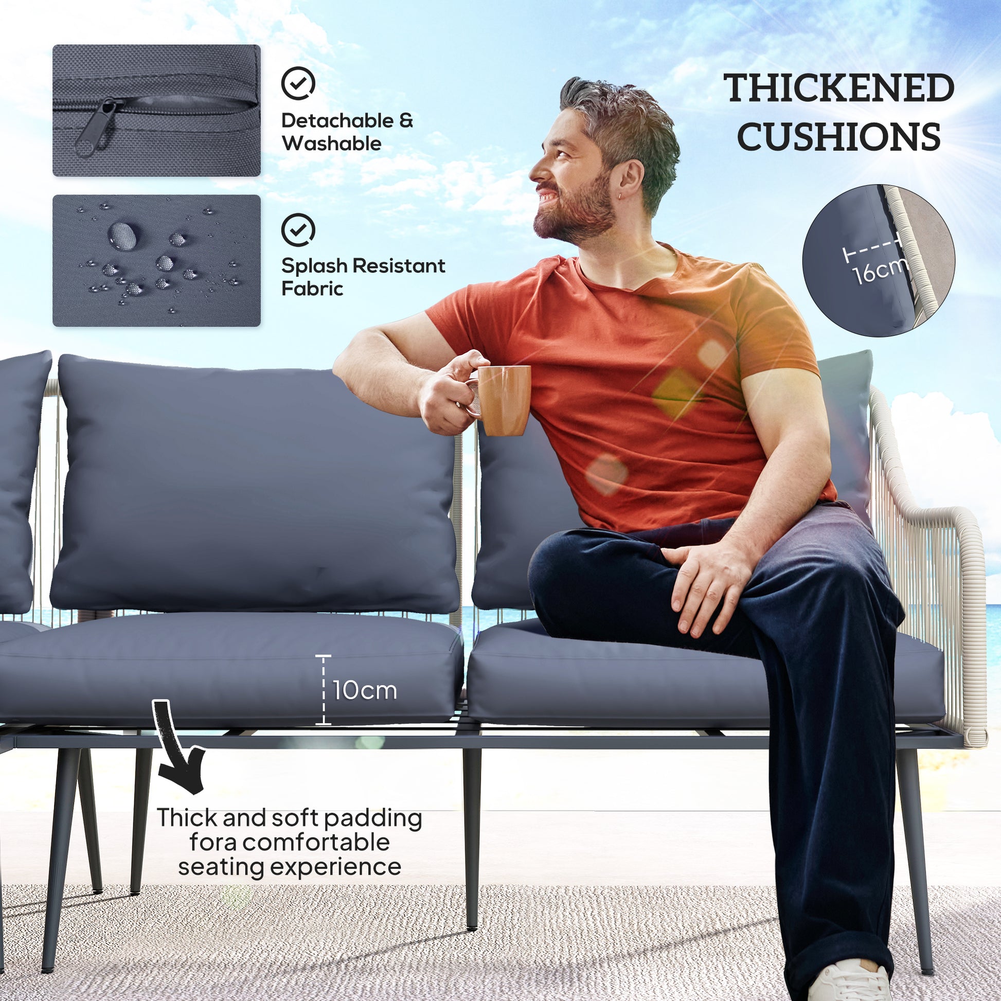 Outsunny Six-Piece Rattan Strong Garden Sofa Set - Grey