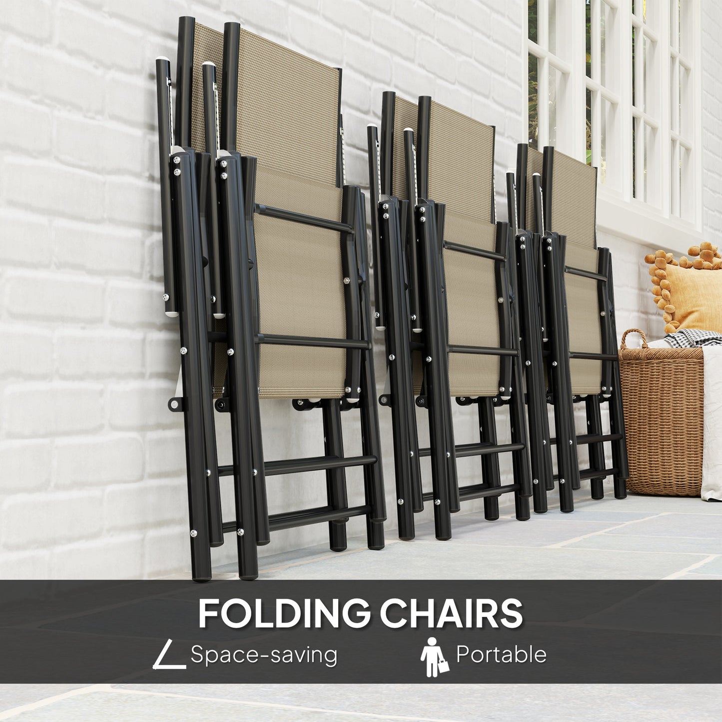 Outsunny Seven-Piece Steel Outdoor Dining Set, with Parasol Hole - Khaki