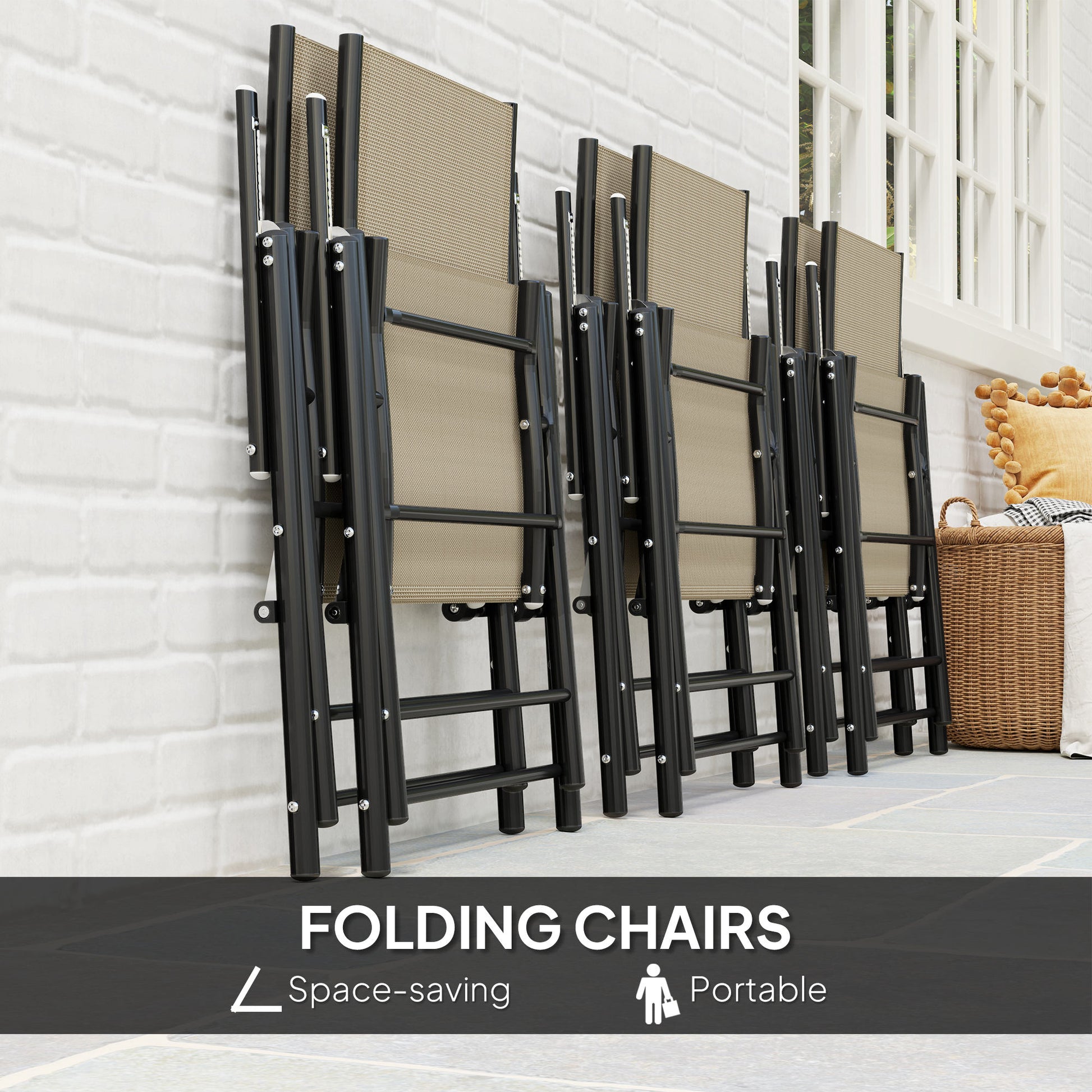 Outsunny Seven-Piece Steel Outdoor Dining Set, with Parasol Hole - Khaki