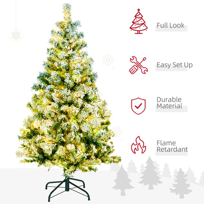 HOMCOM 4.5' Artificial Snow Christmas Trees with Frosted Branches, Warm White or Colourful LED Lights, Steel Base