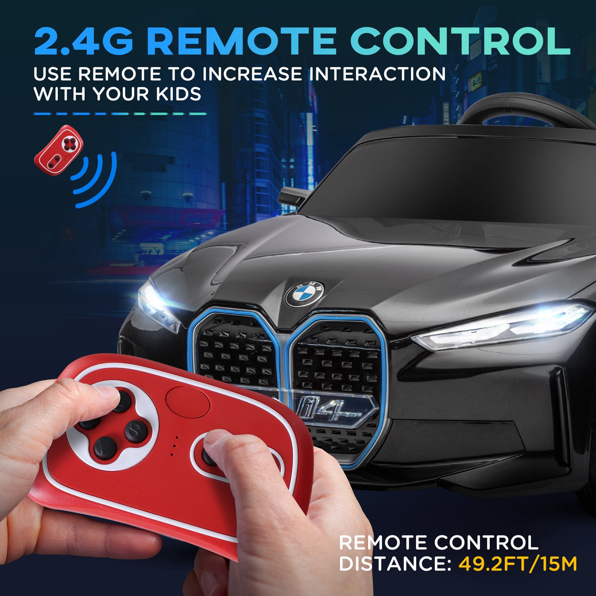 HOMCOM BMW i4 Licensed 12V Kids Electric Ride on Car w/ Remote Control, Powered Electric Car w/ Portable Battery, Music, Horn, Headlights