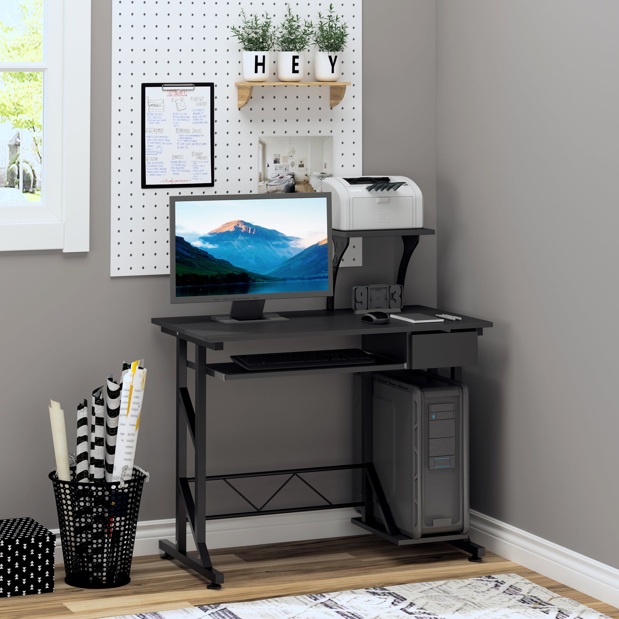 HOMCOM Computer PC Desk Table with Display Stand, Sliding Keyboard Tra ...