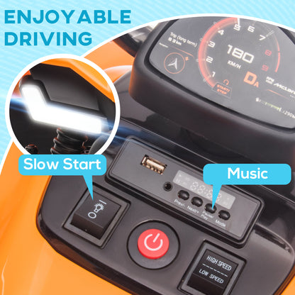 HOMCOM Mclaren Licensed 12V Quad Bike with Slow Start, Music, Headlights, MP3 Slot, Suspension Wheels, for 3-8 Years - Orange