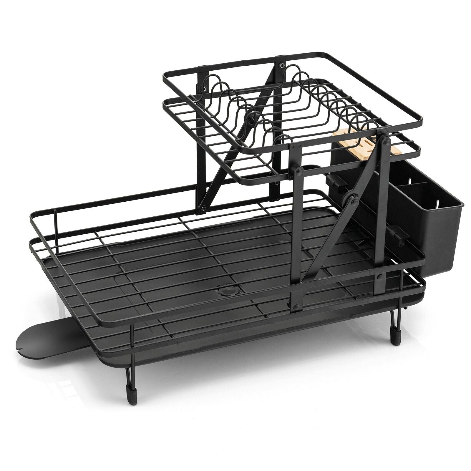2-Tier Kitchen Dish Drying Rack with Utensil Holder-Black