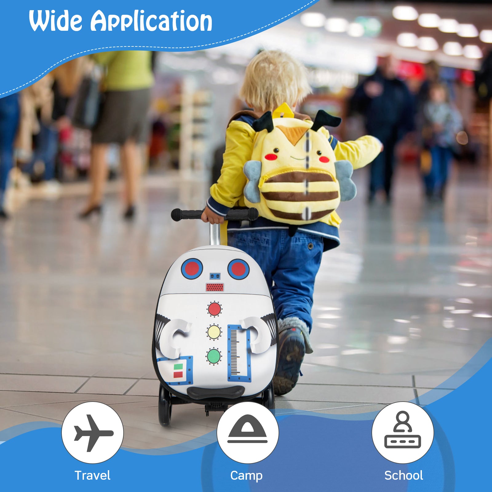 2-in-1 Folding Kids Scooter with Suitcase and 3 Color Lighted Wheels-White