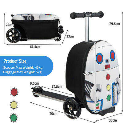 2-in-1 Folding Kids Scooter with Suitcase and 3 Color Lighted Wheels-White