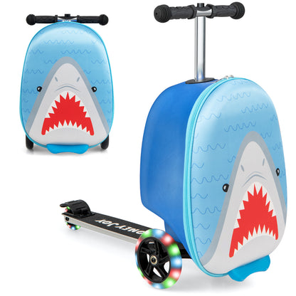 2-in-1 Folding Kids Scooter with Suitcase and 3 Color Lighted Wheels-Blue