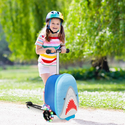 2-in-1 Folding Kids Scooter with Suitcase and 3 Color Lighted Wheels-Blue