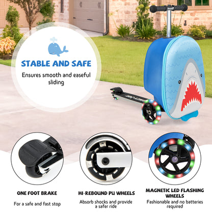2-in-1 Folding Kids Scooter with Suitcase and 3 Color Lighted Wheels-Blue