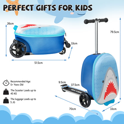 2-in-1 Folding Kids Scooter with Suitcase and 3 Color Lighted Wheels-Blue